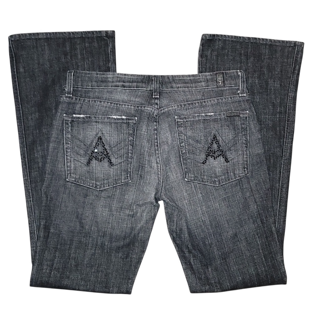 7 For All Mankind Dark Gray Boot Cut Jeans Distressed